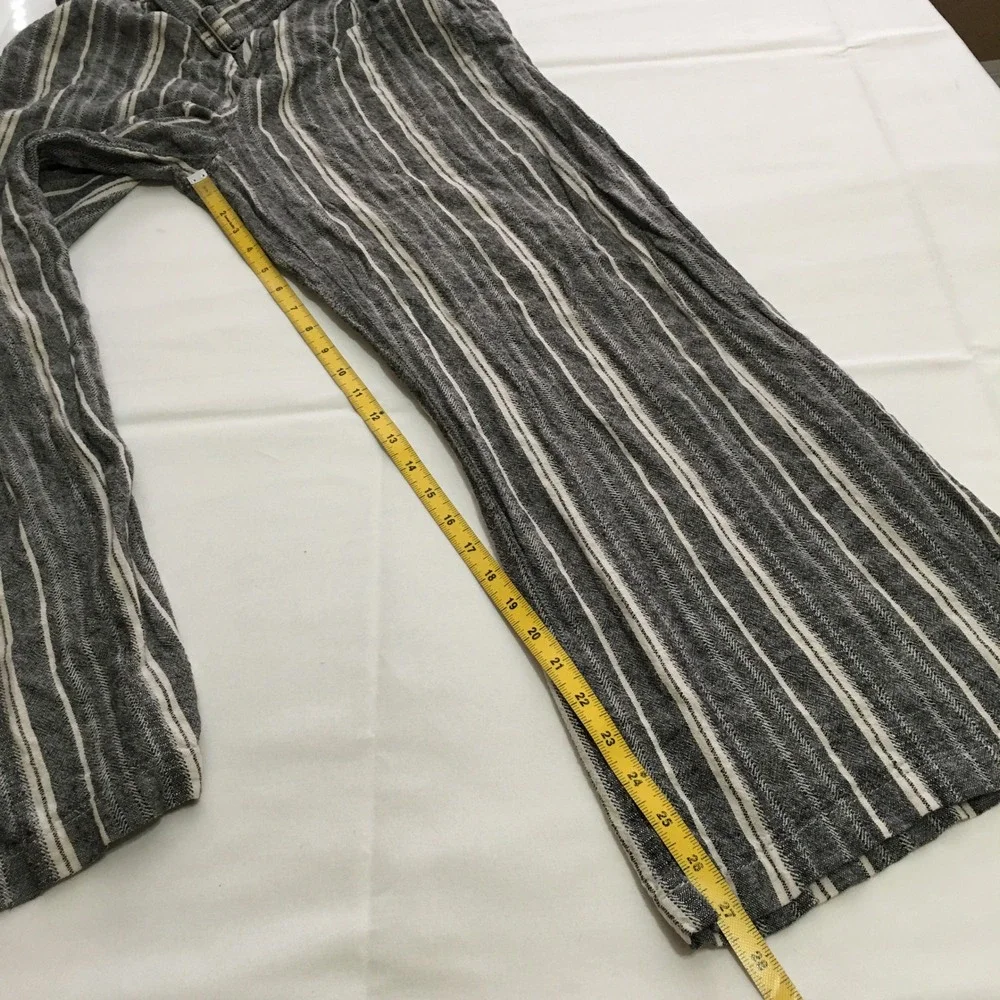 Banana Republic Wide Leg Pants Women 6 Black White Striped Linen Blend Belted